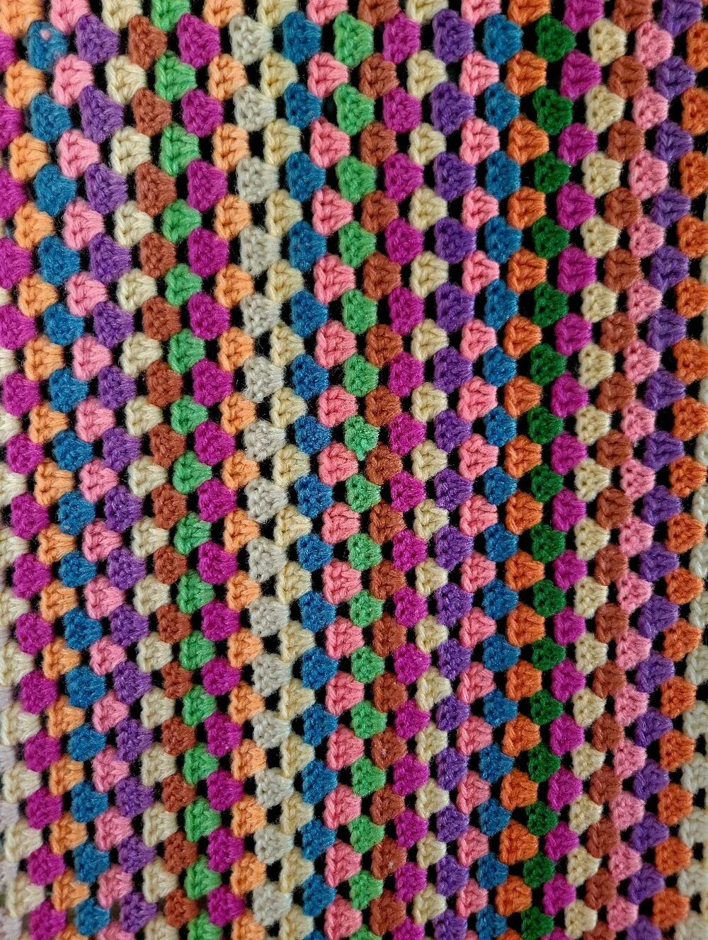 Vintage Crocheted Granny Square Afgan Blanket Beautiful Muted Colors 70x57